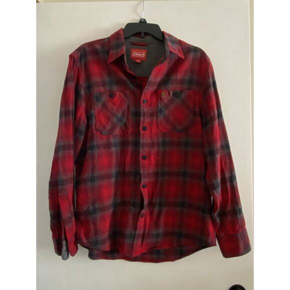 Coleman Shirt Men's Red Gray Black Flannel Plaid Button Down Shirt Size Medium - Picture 7 of 7